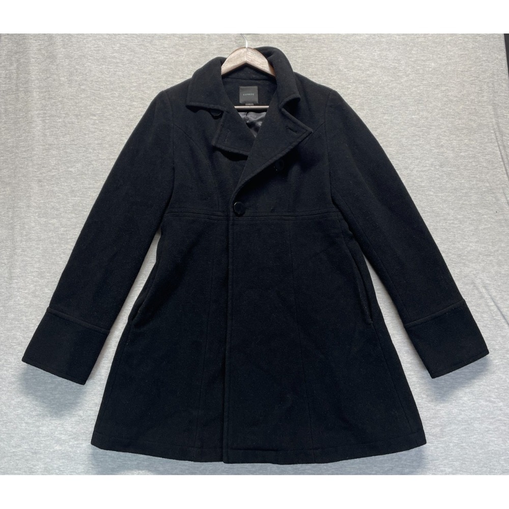 Express Double Breasted Pea Coat Womens Small Black Wool Collared Button Front